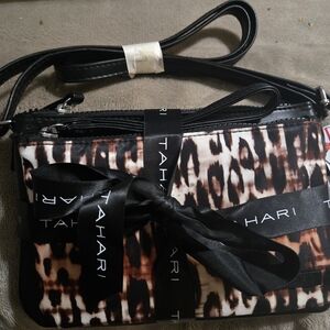 Tahari Black Cross Body Bag And  Animal Print Bag Set